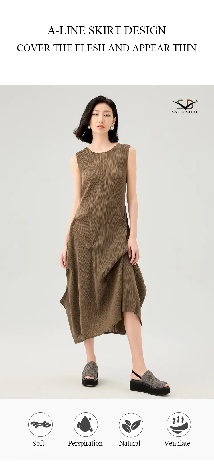 Women's Short - Sleeve Pleated Midi Dress (7)