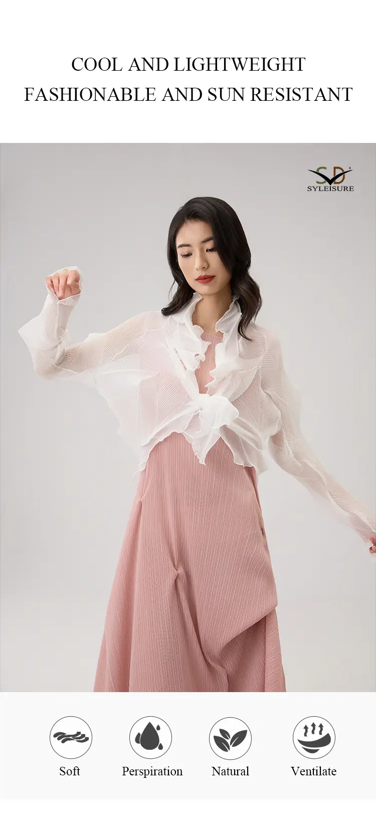 Women's Sheer Pleated Ruffled Shrug (7)