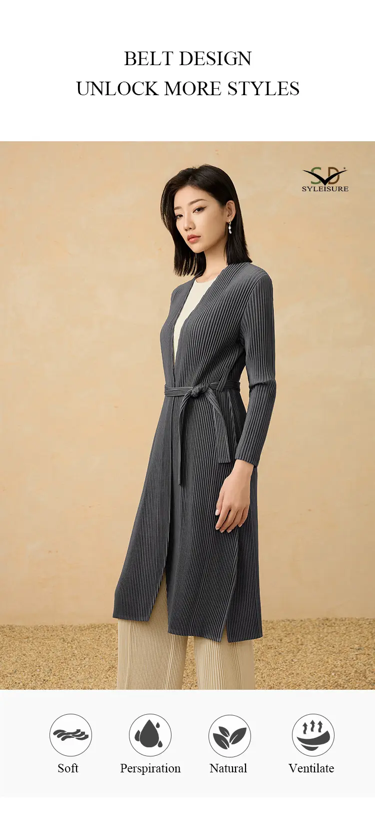 Women's Pleated Long Belted Coat (7)