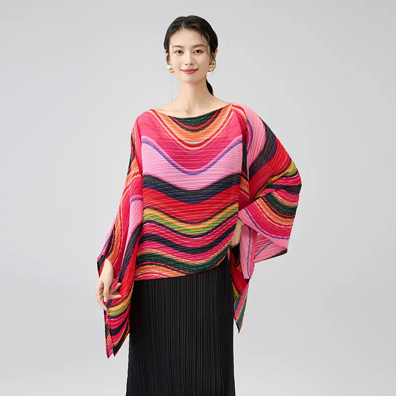 Bohemian Multicolor Pleated Poncho Top (2).jpg
