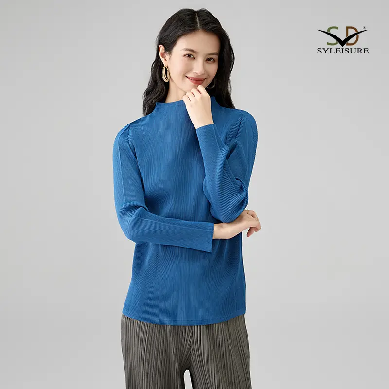 Women's Pleated Long - Sleeve Mock Neck Top (2).jpg