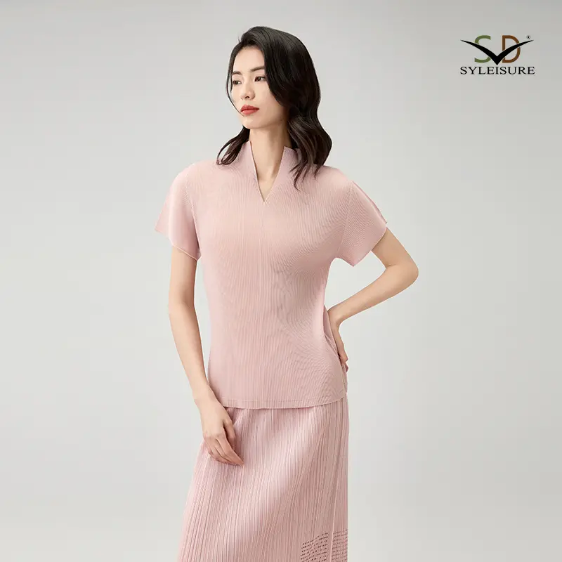 Women's Pleated Short - Sleeve V - Neck Top (2).jpg