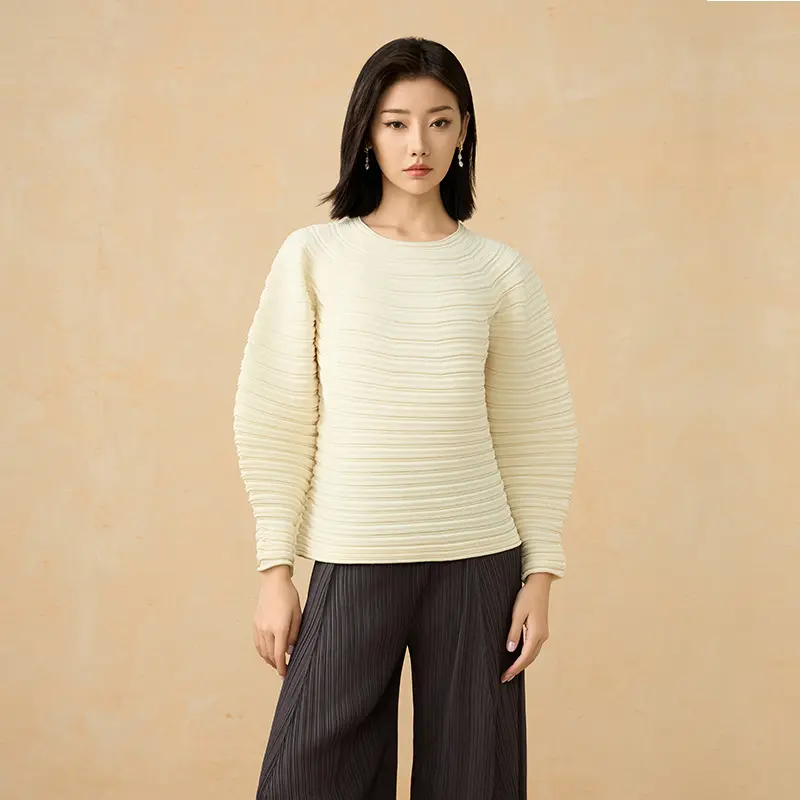New Arrival: White Pleated Long-Sleeve Blouse - Minimalist Elegance