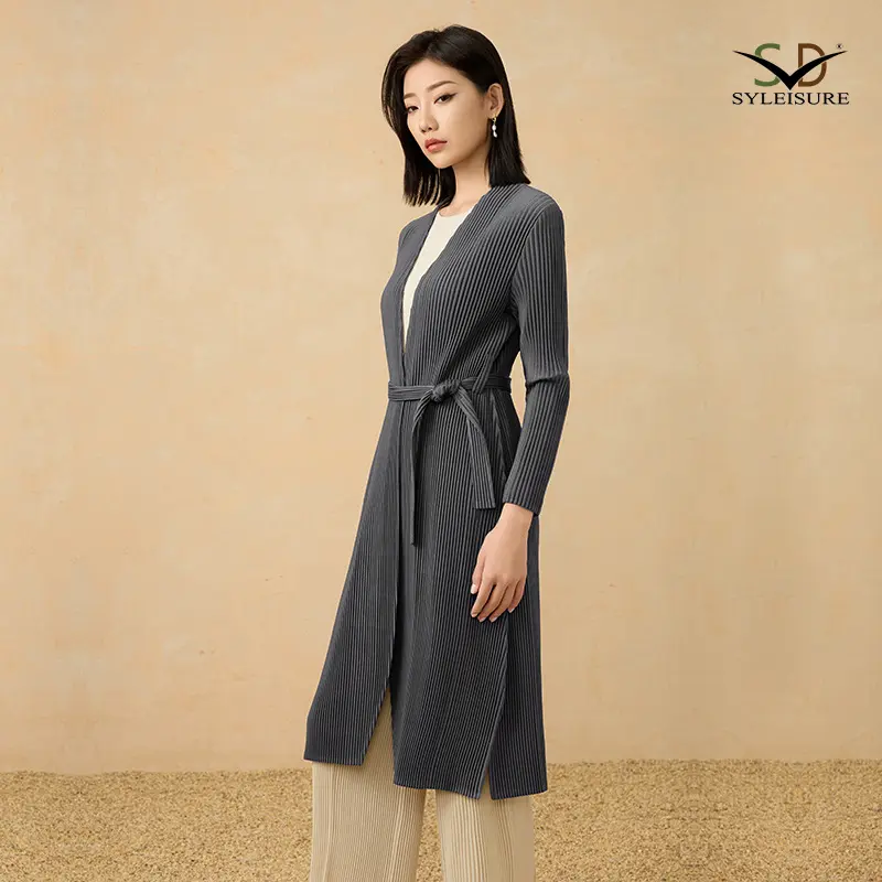 Women's Pleated Long Belted Coat (3).jpg