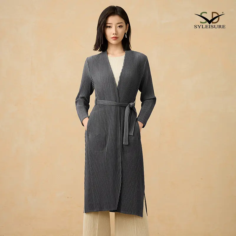 Women's Pleated Long Belted Coat (2).jpg