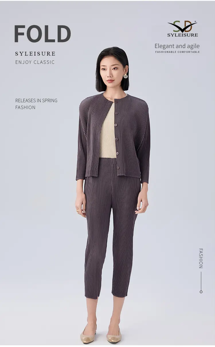 Sleeve Pleated Cardigan Set (5)