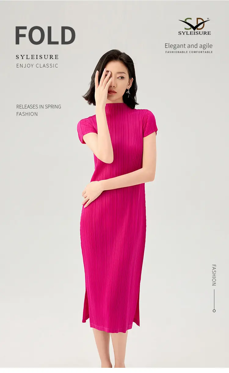 Mock Neck Short Sleeve Midi Dress (1)