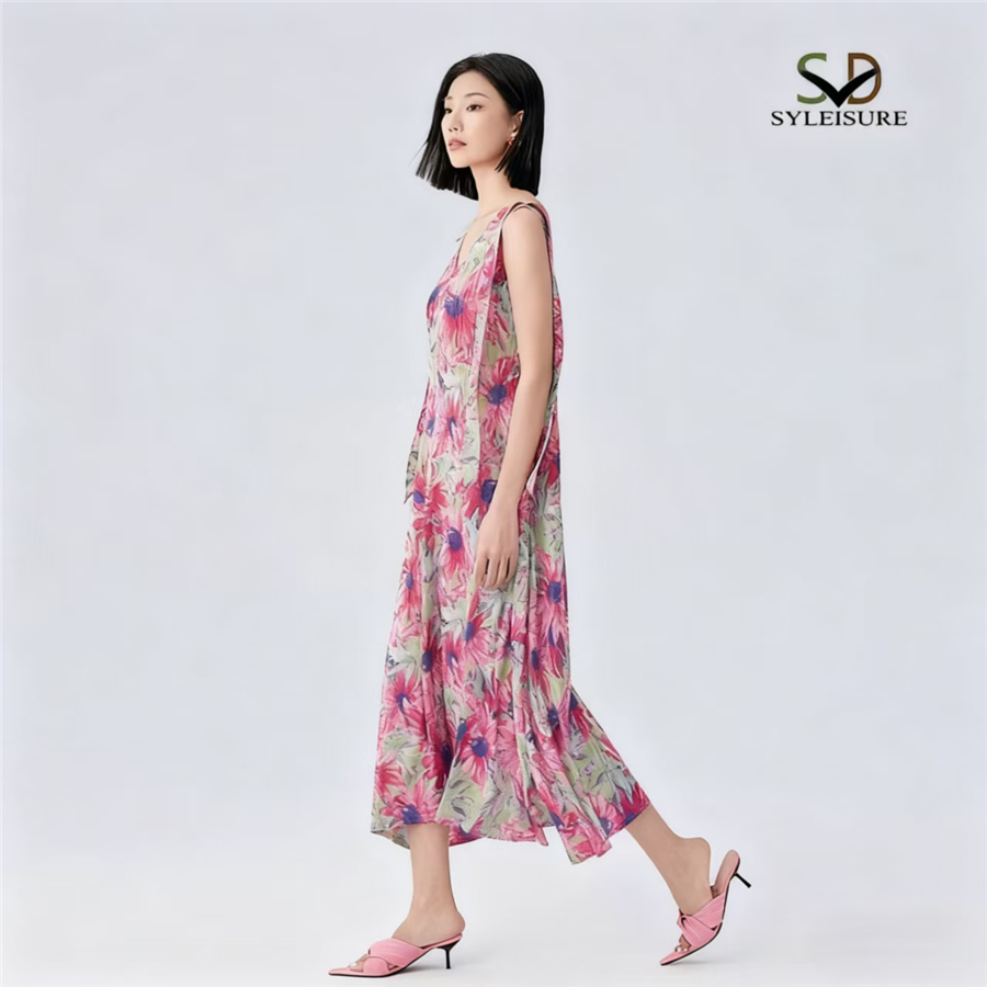 Women's Floral - Printed Pleated Sleeveless Midi Dress (3).jpg