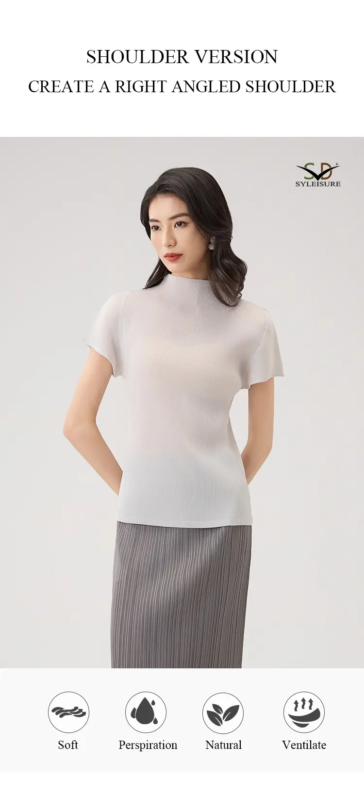 Women's Pleated Short - Sleeve Mock Neck Top (7)