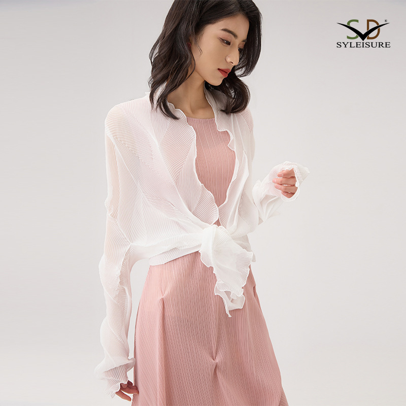 Women's Sheer Pleated Ruffled Shrug (2).jpg