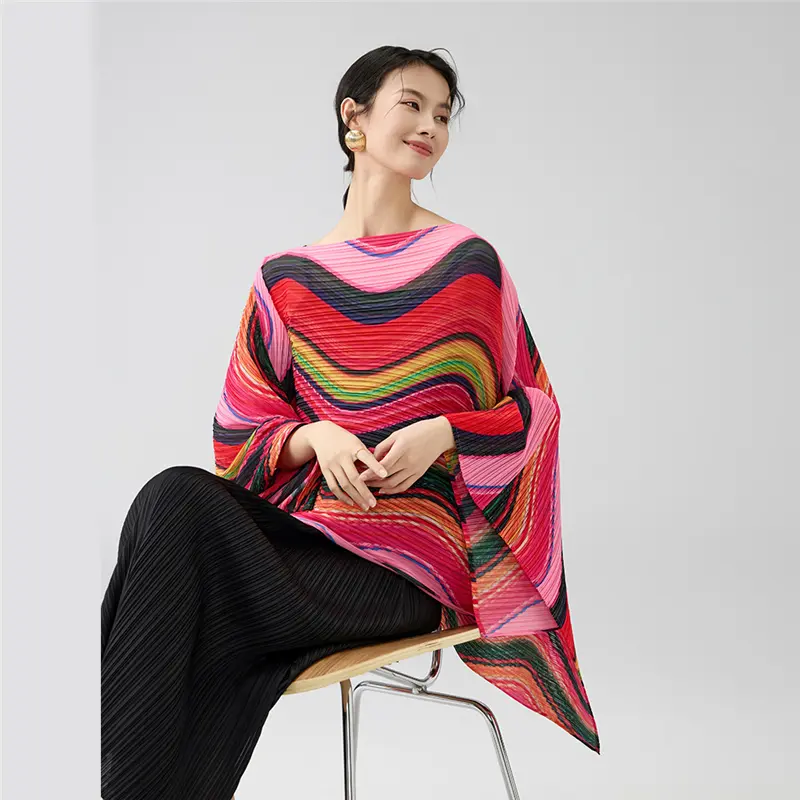 Bohemian Multicolor Pleated Poncho Top (5).jpg